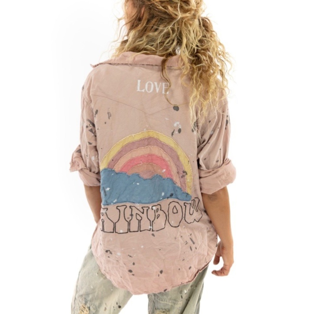 RARE Magnolia Pearl‎ Applique Kelly Western Shirt, Bisou Pink
